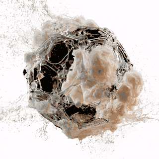 An animated glass buckyball in white foam